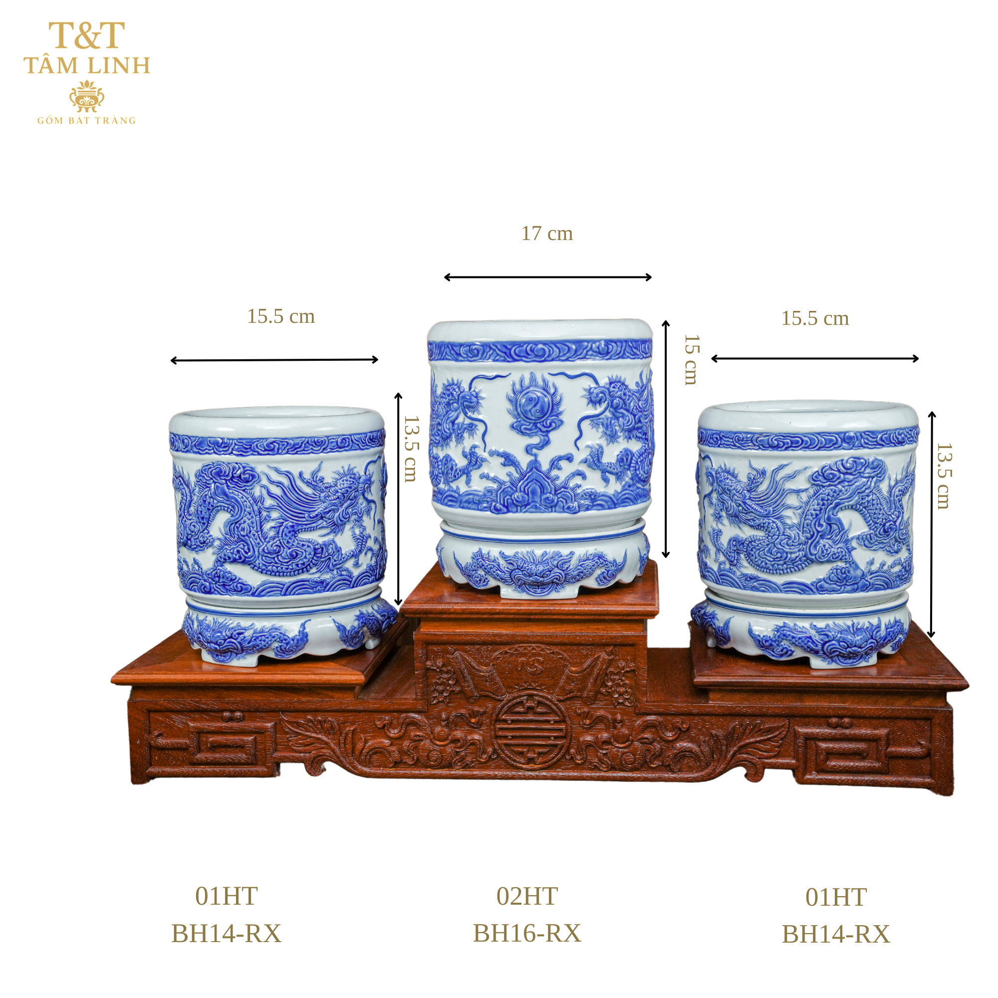 Heritage T&T Dragon Ceramic Incense Burner – Altar Tâm An – Bat Trang Handmade