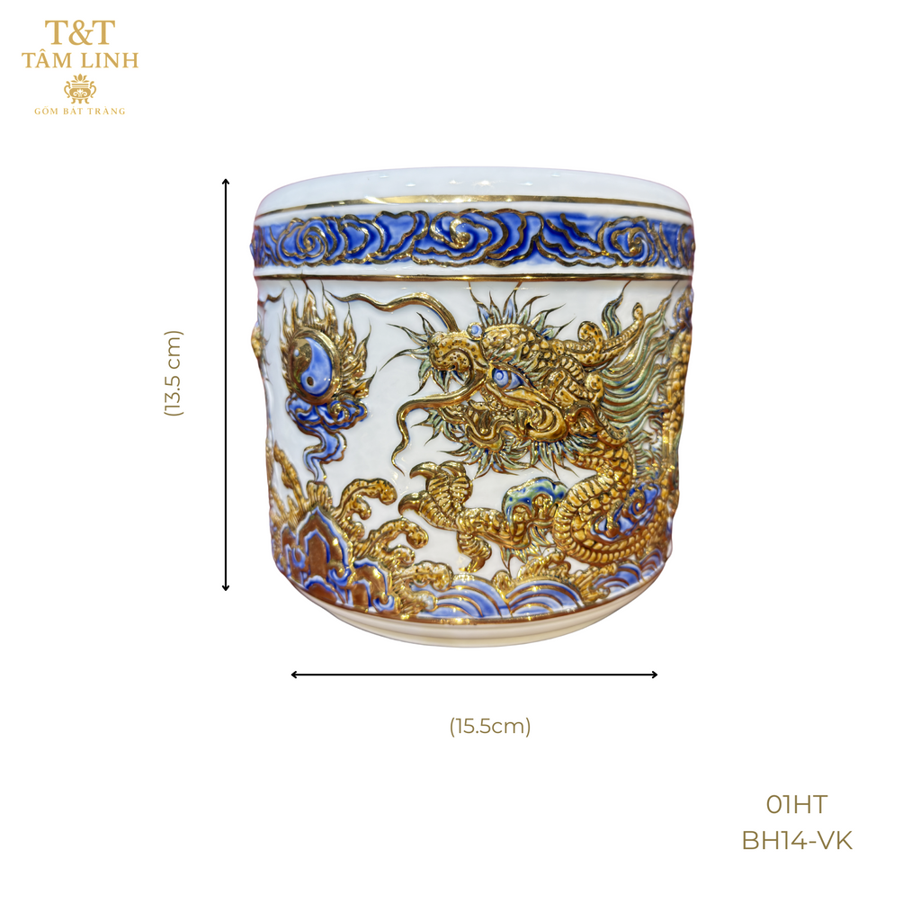 Heritage T&T Dragon Ceramic Incense Burner – Altar Tâm An – Bat Trang Handmade