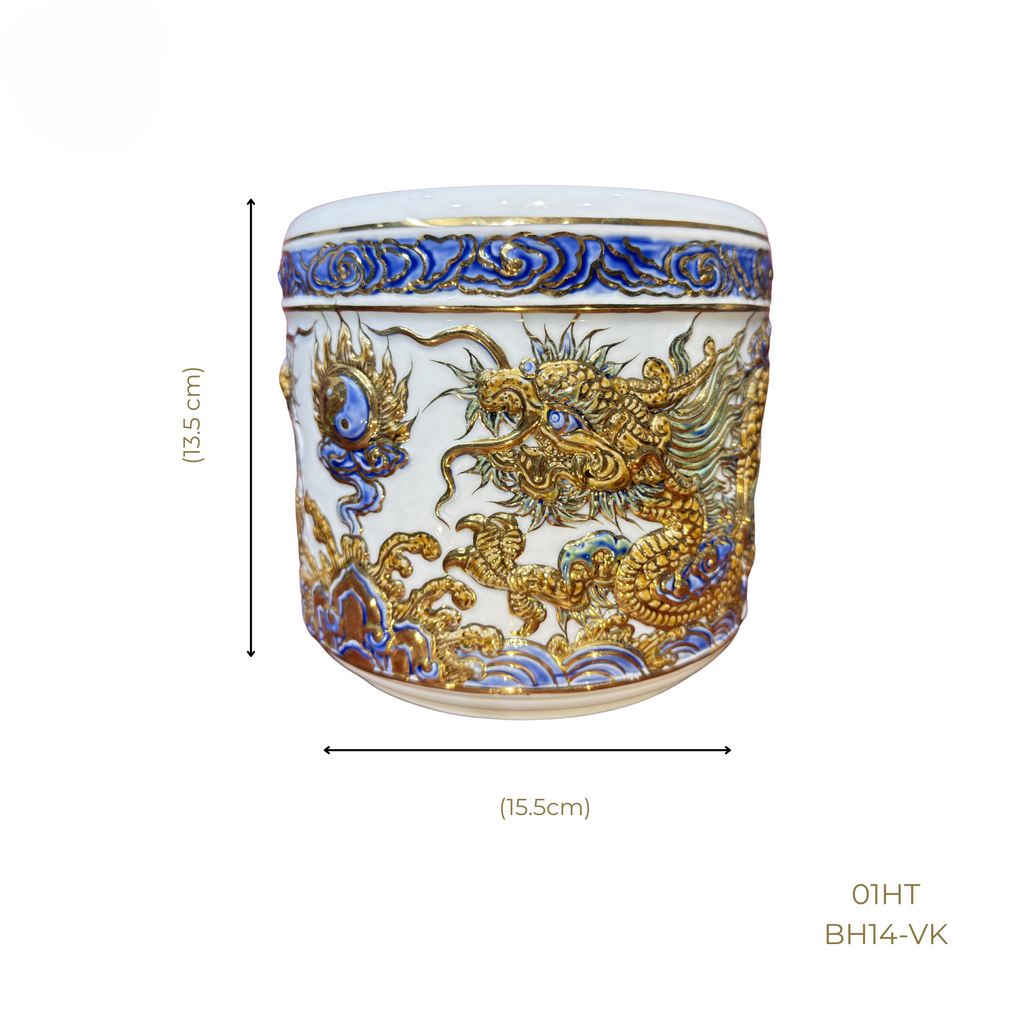 Heritage T&T Dragon Ceramic Incense Burner – Altar Tâm An – Bat Trang Handmade