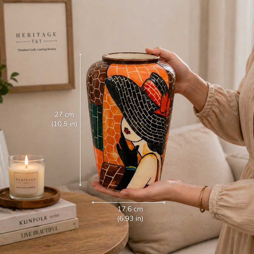 Handmade Mosaic Ceramic Vase – Lady Design  – 28 cm (11 in) – Home Décor – Heritage T&T Mosaic Collection – Bat Trang Vietnam