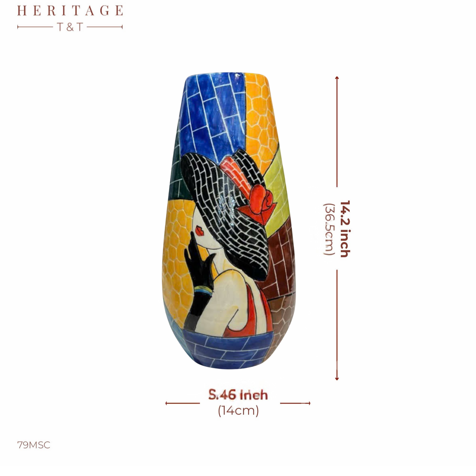 Handmade Mosaic Ceramic Vase – Lady Design  – 36.5 cm (14.4 in) – Home Décor – Heritage T&T Mosaic Collection – Bat Trang Vietnam