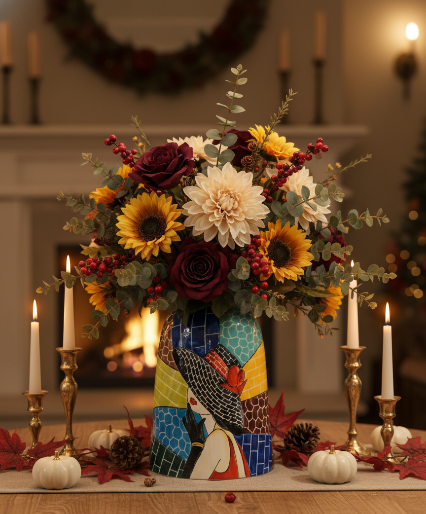 Handmade Mosaic Ceramic Vase – Lady Design  – 31.5 cm (12.4 in) – Home Décor – Heritage T&T Mosaic Collection – Bat Trang Vietnam