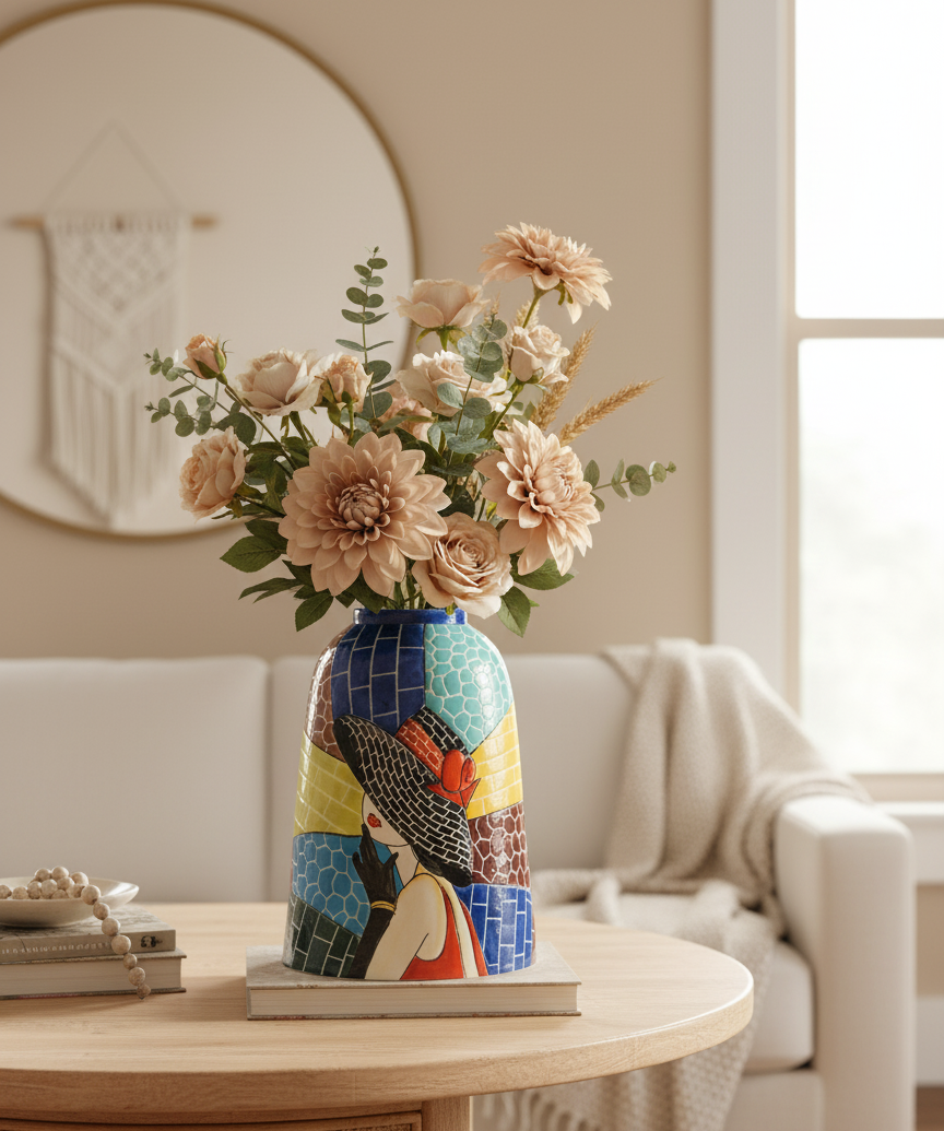 Handmade Mosaic Ceramic Vase – Lady Design  – 31.5 cm (12.4 in) – Home Décor – Heritage T&T Mosaic Collection – Bat Trang Vietnam