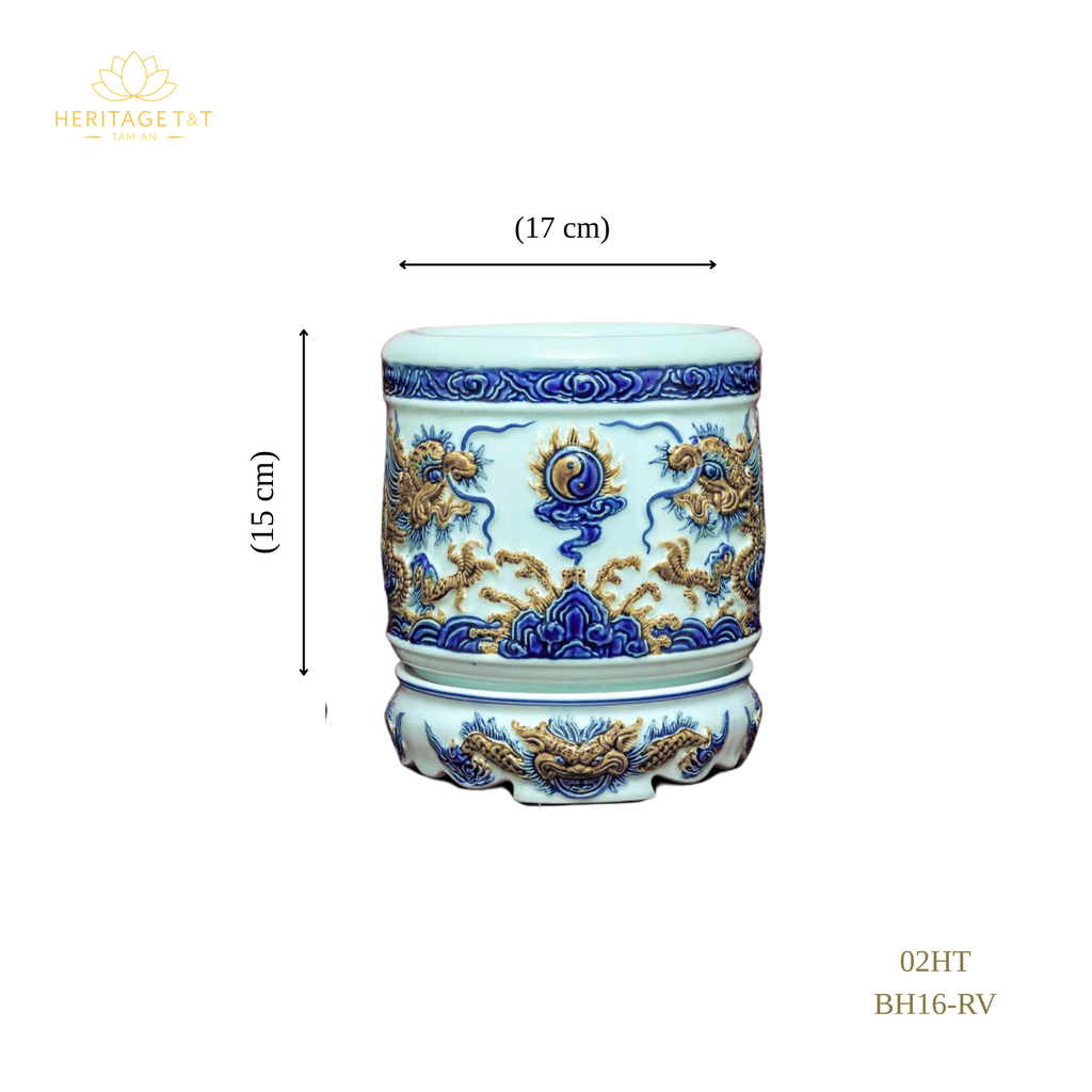 Heritage T&T Dragon Ceramic Incense Burner – Altar Tâm An – Bat Trang Handmade