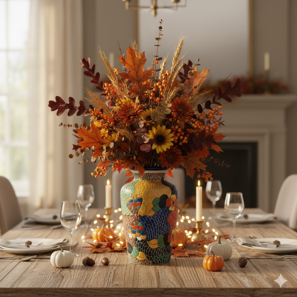 Handmade Mosaic Ceramic Vase – Dragonfly Design  – 28 cm (11 in) – Home Décor – Heritage T&T Mosaic Collection – Bat Trang Vietnam