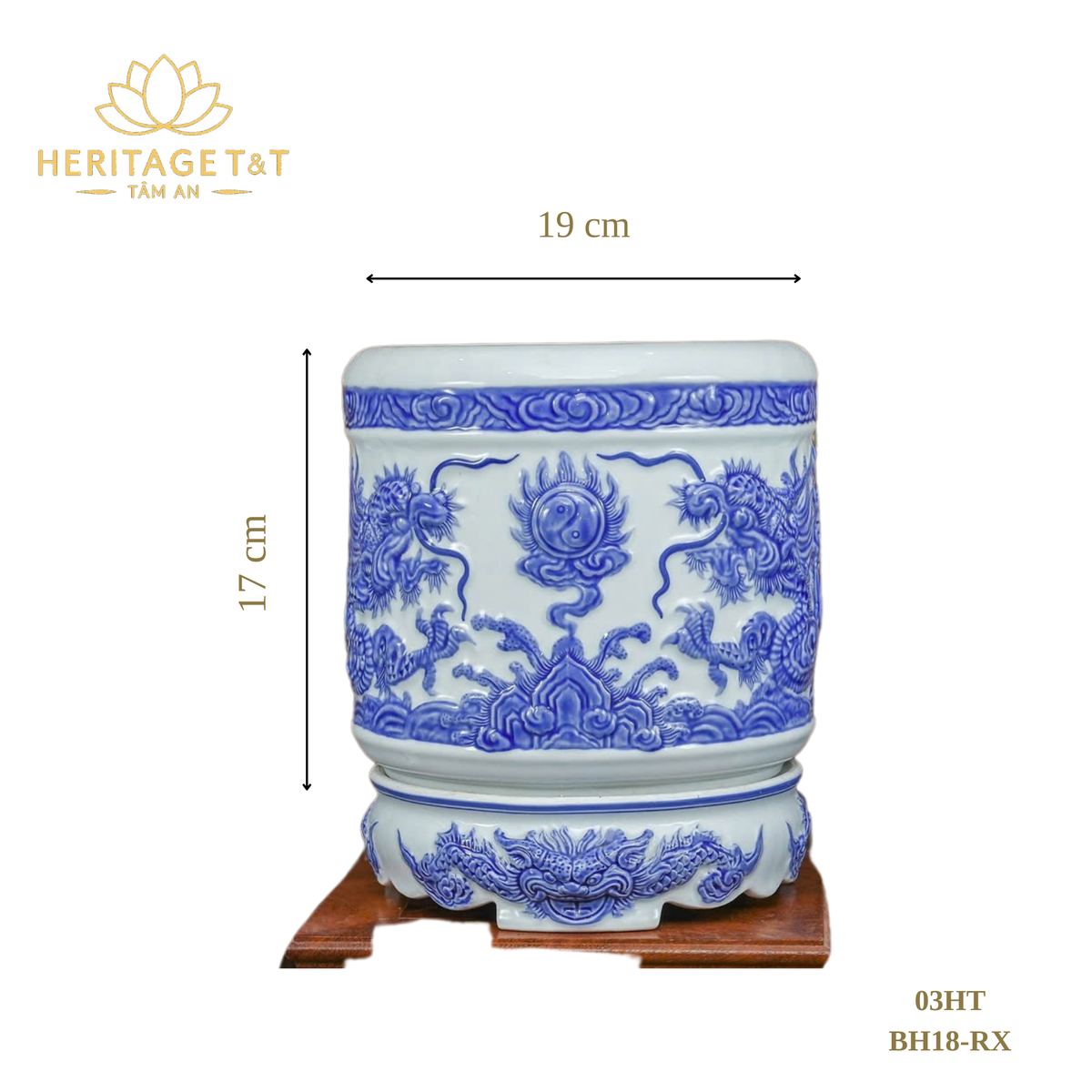 Heritage T&T Dragon Ceramic Incense Burner – Altar Tâm An – Bat Trang Handmade