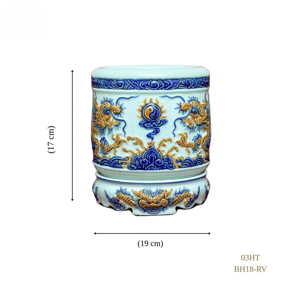 Heritage T&T Dragon Ceramic Incense Burner – Altar Tâm An – Bat Trang Handmade