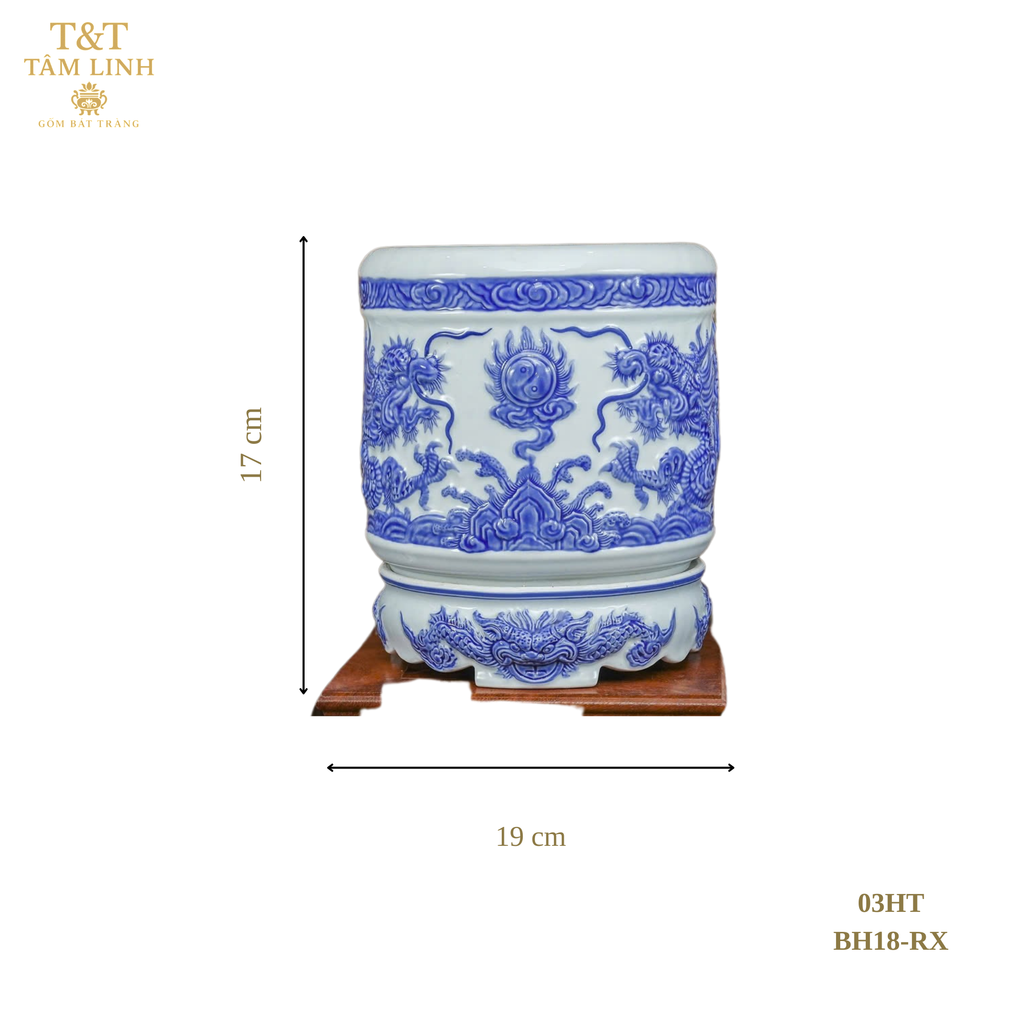 Heritage T&T Dragon Ceramic Incense Burner – Altar Tâm An – Bat Trang Handmade