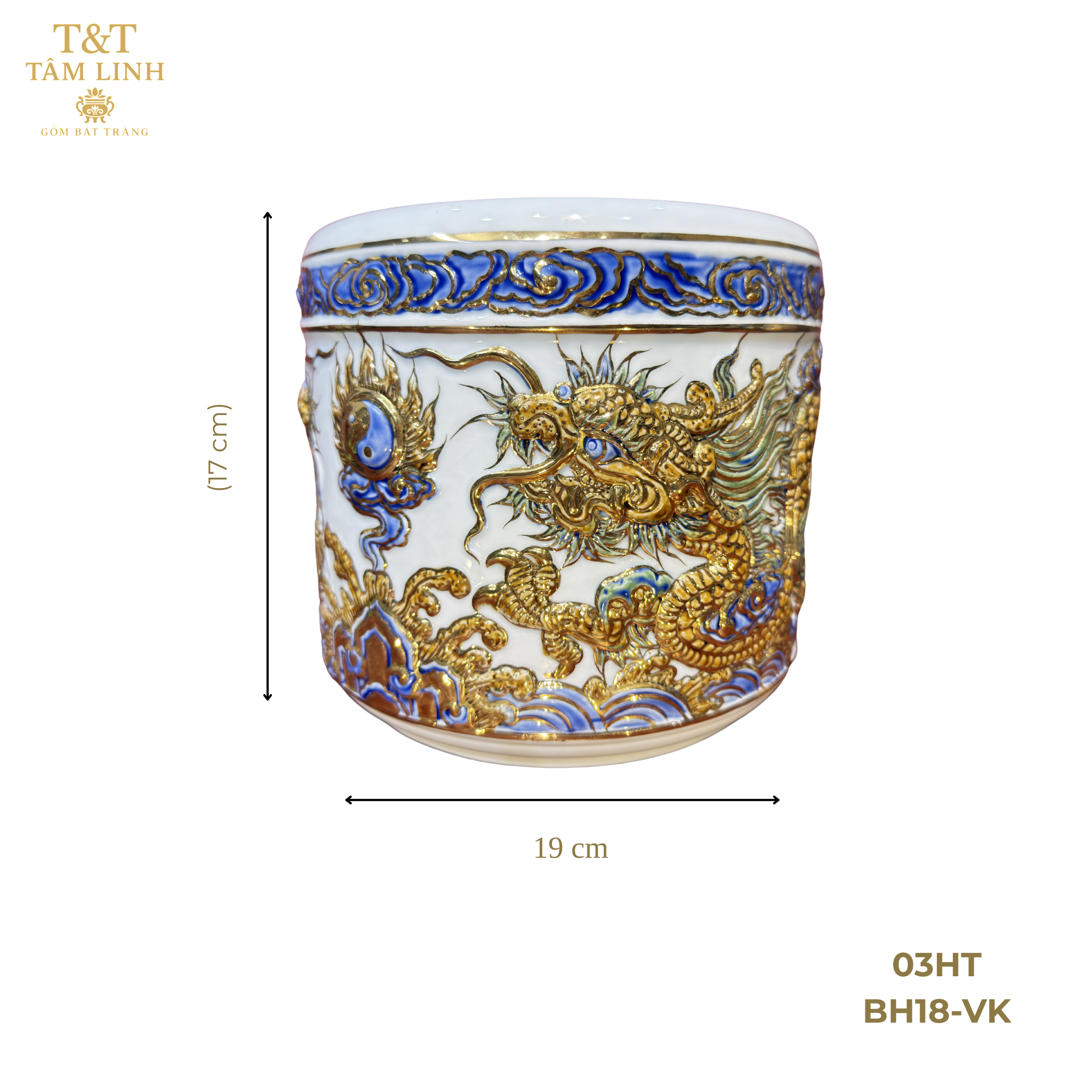 Heritage T&T Dragon Ceramic Incense Burner – Altar Tâm An – Bat Trang Handmade