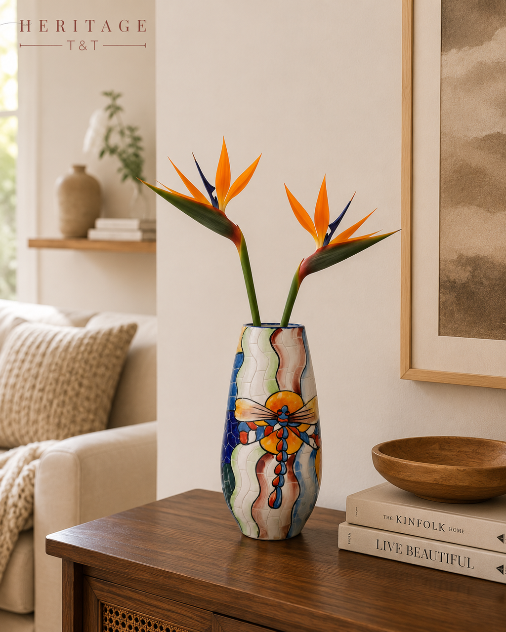 Handmade Mosaic Ceramic Vase – Dragonfly Design  – 29 cm (11.4 in) – Home Décor – Heritage T&T Mosaic Collection – Bat Trang Vietnam