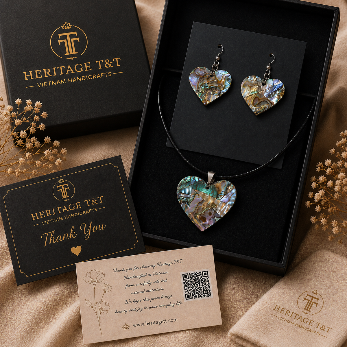 Natural Shell Statement Necklace Earrings Set – Abalone  Mother of Pearl – Heritage TT