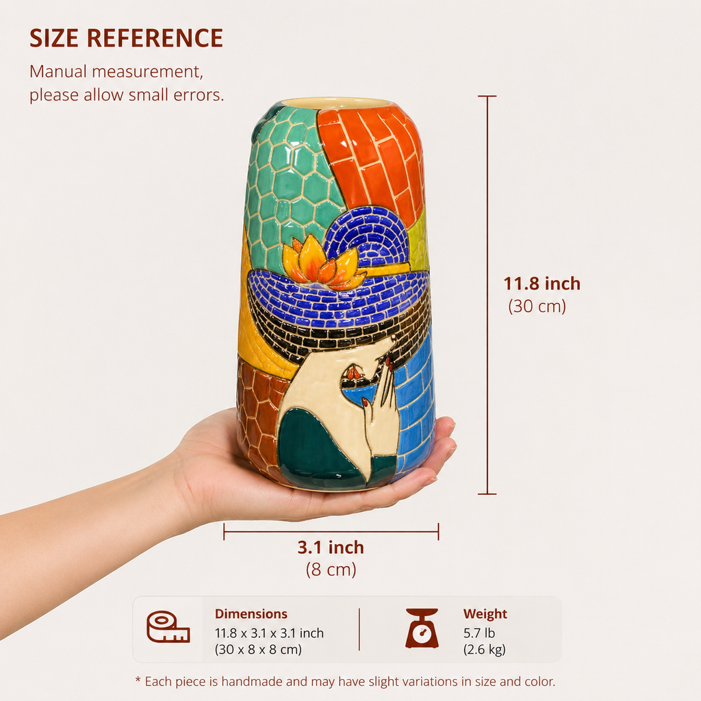 Handmade Mosaic Ceramic Vase – Lady Design  – 30 cm (11.8 in) – Home Décor – Heritage T&T Mosaic Collection – Bat Trang Vietnam