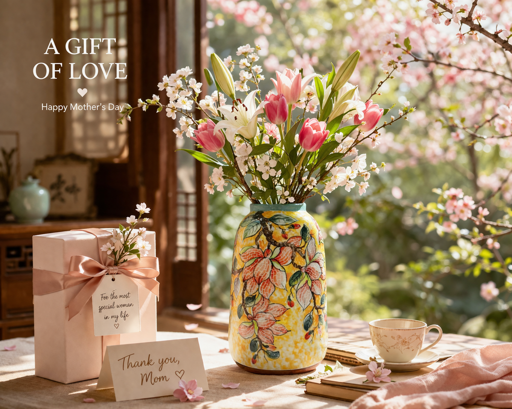 Handmade Mosaic Ceramic Vase – Flower Design  – 31.5 cm (12.4 in) – Home Décor – Heritage T&T Mosaic Collection – Bat Trang Vietnam