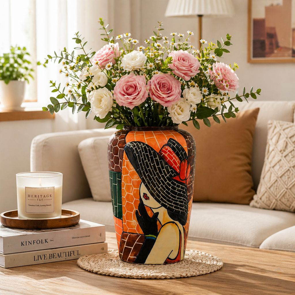 Handmade Mosaic Ceramic Vase – Lady Design  – 28 cm (11 in) – Home Décor – Heritage T&T Mosaic Collection – Bat Trang Vietnam