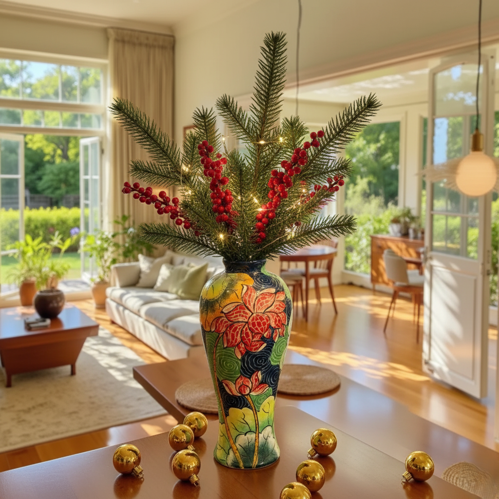 Handmade Mosaic Ceramic Vase – Lotus Design  – 36.5 cm (14.4 in) – Home Décor – Heritage T&T Mosaic Collection – Bat Trang Vietnam