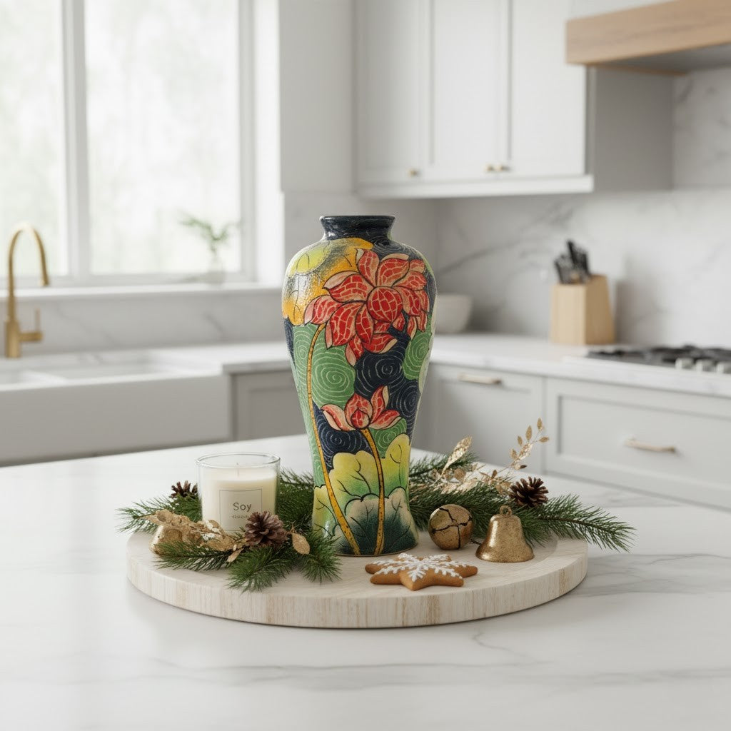 Handmade Mosaic Ceramic Vase – Lotus Design  – 36.5 cm (14.4 in) – Home Décor – Heritage T&T Mosaic Collection – Bat Trang Vietnam