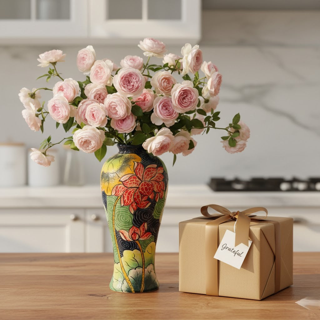 Handmade Mosaic Ceramic Vase – Lotus Design  – 36.5 cm (14.4 in) – Home Décor – Heritage T&T Mosaic Collection – Bat Trang Vietnam