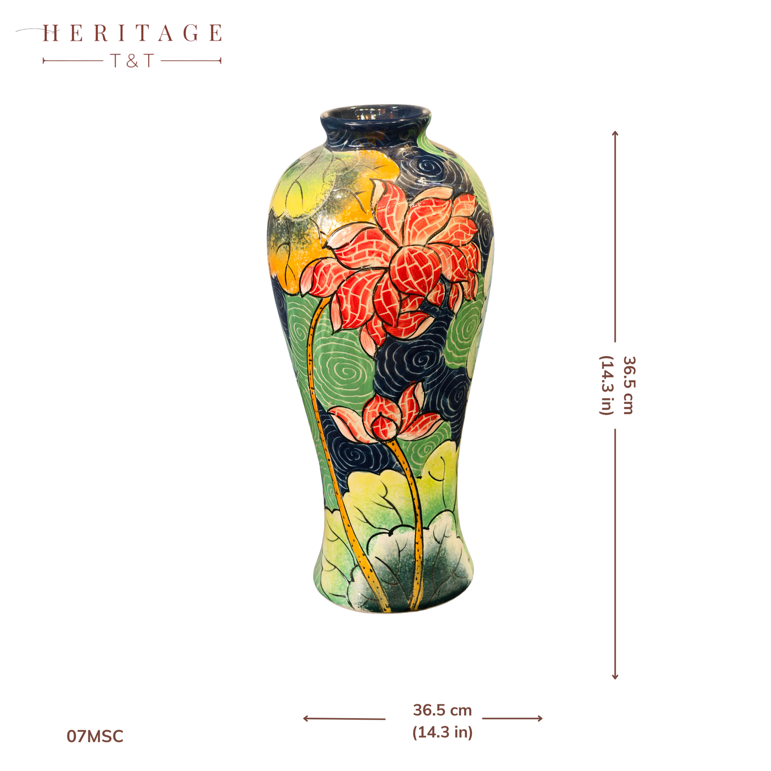 Handmade Mosaic Ceramic Vase – Lotus Design  – 36.5 cm (14.4 in) – Home Décor – Heritage T&T Mosaic Collection – Bat Trang Vietnam