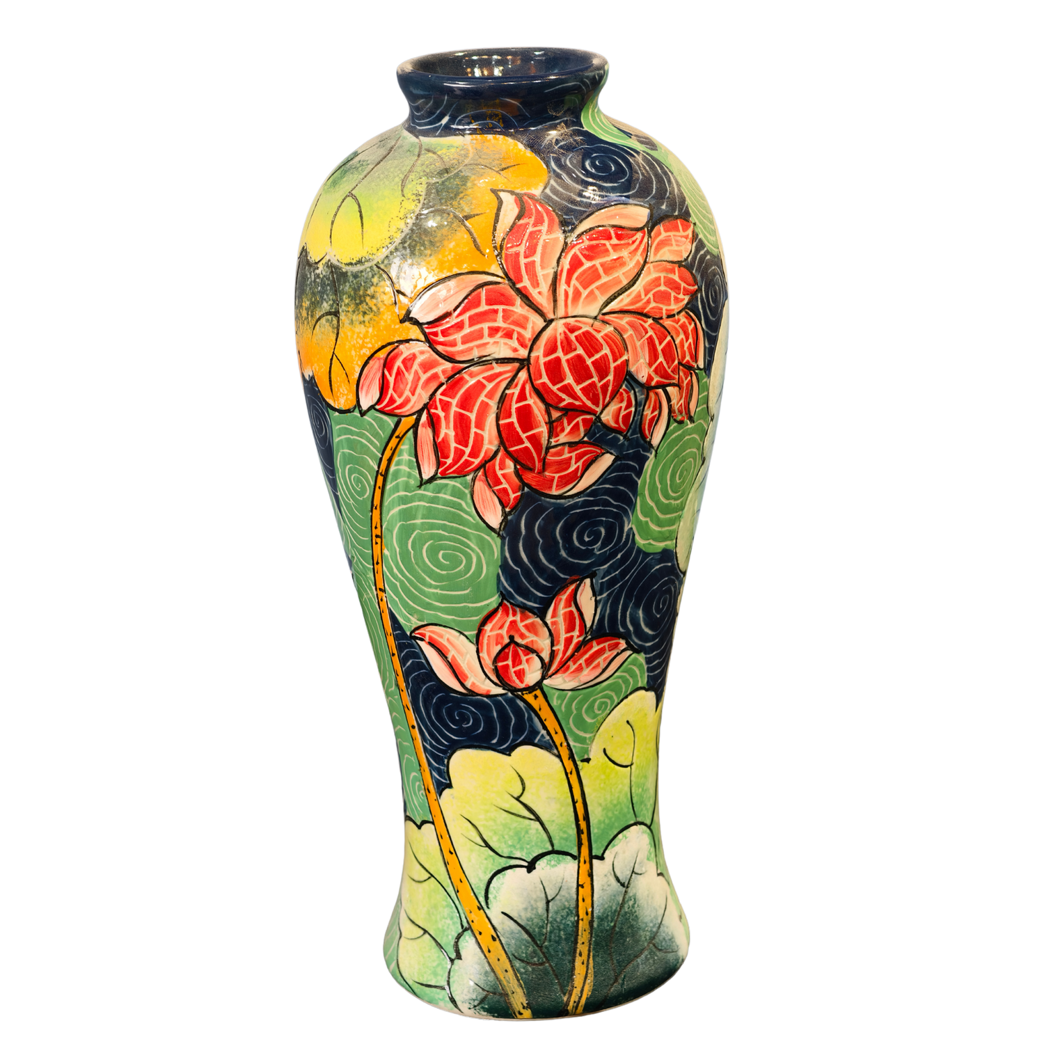 Handmade Mosaic Ceramic Vase – Lotus Design  – 36.5 cm (14.4 in) – Home Décor – Heritage T&T Mosaic Collection – Bat Trang Vietnam