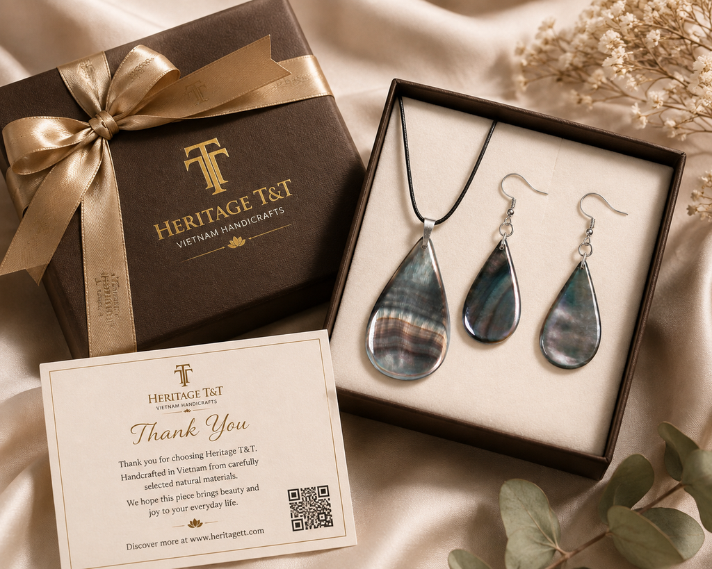 Natural Shell Statement Necklace Earrings Set – Abalone  Mother of Pearl – Heritage TT