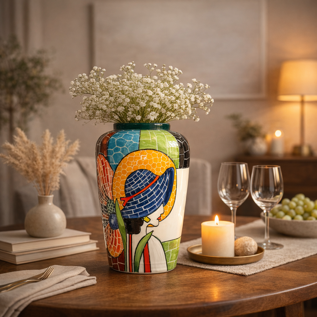 Handmade Mosaic Ceramic Vase – Lady Design  – 28 cm (11 in) – Home Décor – Heritage T&T Mosaic Collection – Bat Trang Vietnam