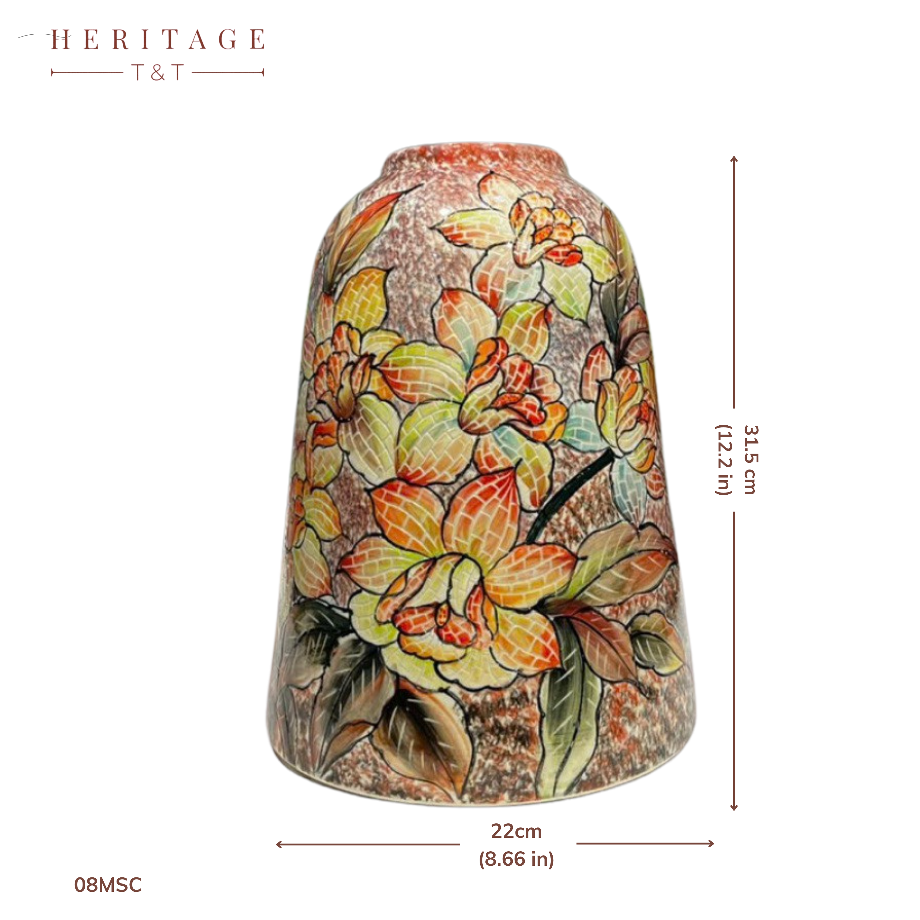 Handmade Mosaic Ceramic Vase – Flower Design  – 31.5 cm (12.4 in) – Home Décor – Heritage T&T Mosaic Collection – Bat Trang Vietnam