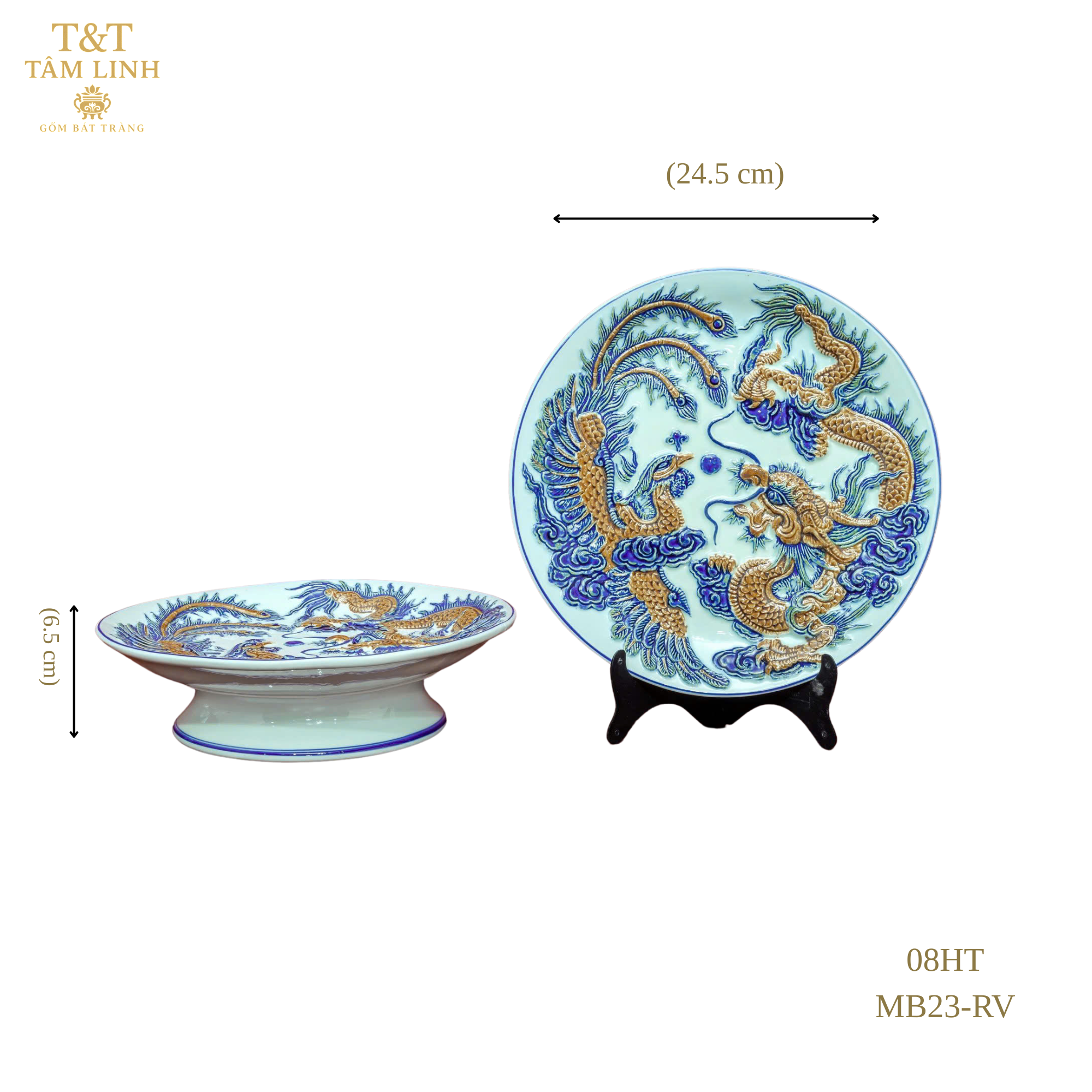 Heritage T&T Pedestal Offering Plate – Tâm An Collection – Handmade Bat Trang