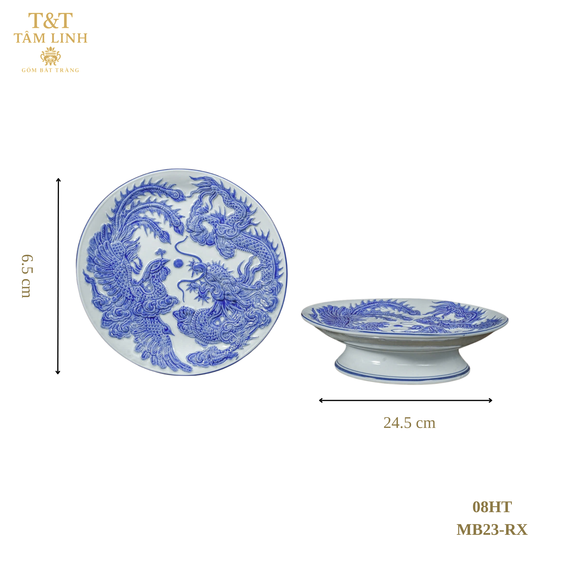 Heritage T&T Pedestal Offering Plate Altar Tâm An – 1 Pc – Bat Trang Handmade Vietnam