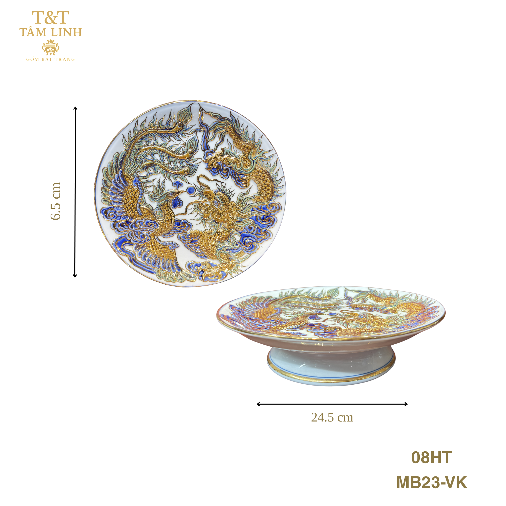 Heritage T&T Pedestal Offering Plate Altar Tâm An – 1 Pc – Bat Trang Handmade Vietnam