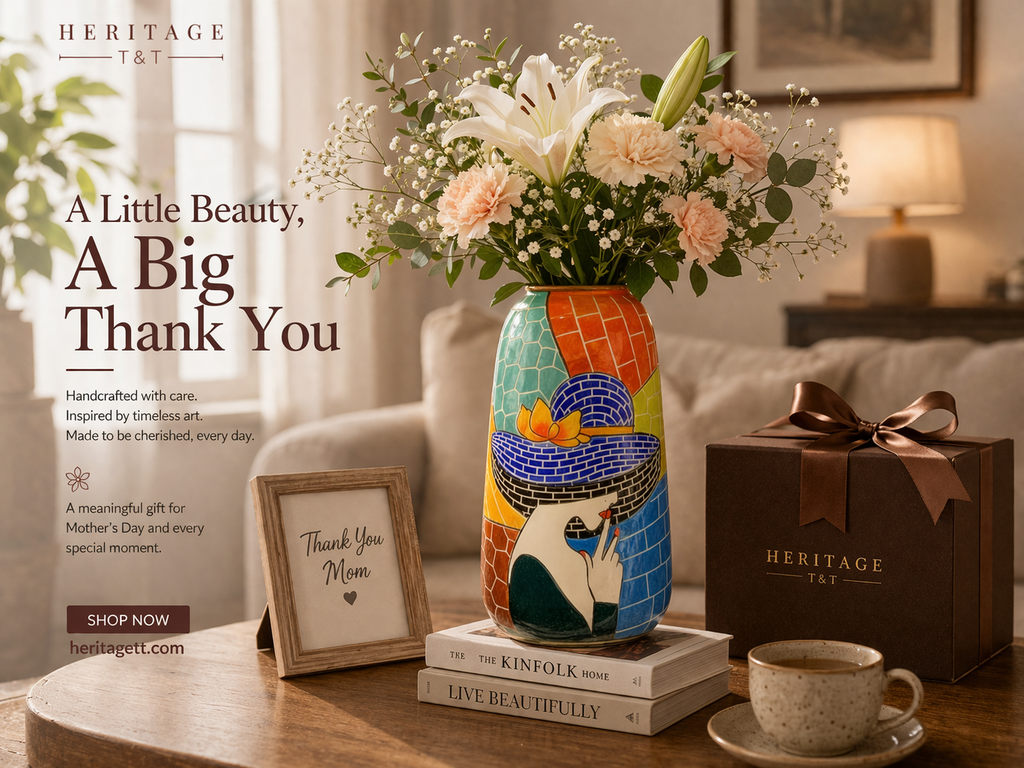 Handmade Mosaic Ceramic Vase – Lady Design  – 30 cm (11.8 in) – Home Décor – Heritage T&T Mosaic Collection – Bat Trang Vietnam