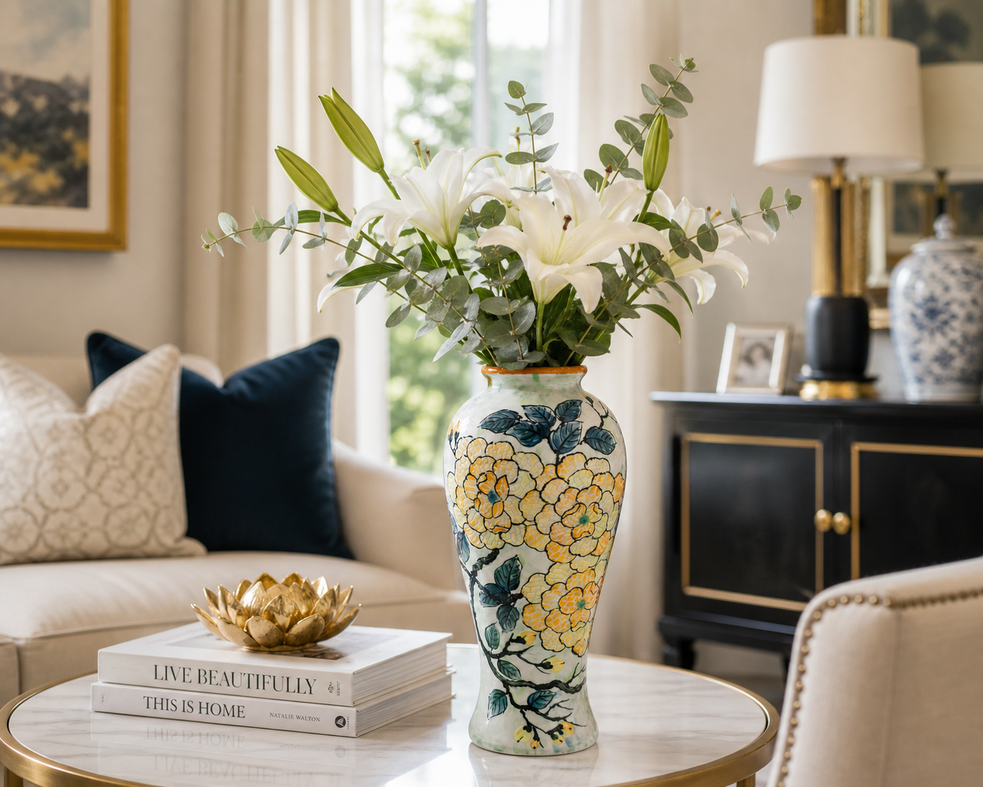 Handmade Mosaic Ceramic Vase – Flower Design  – 36 cm (14.2 in) – Home Décor – Heritage T&T Mosaic Collection – Bat Trang Vietnam