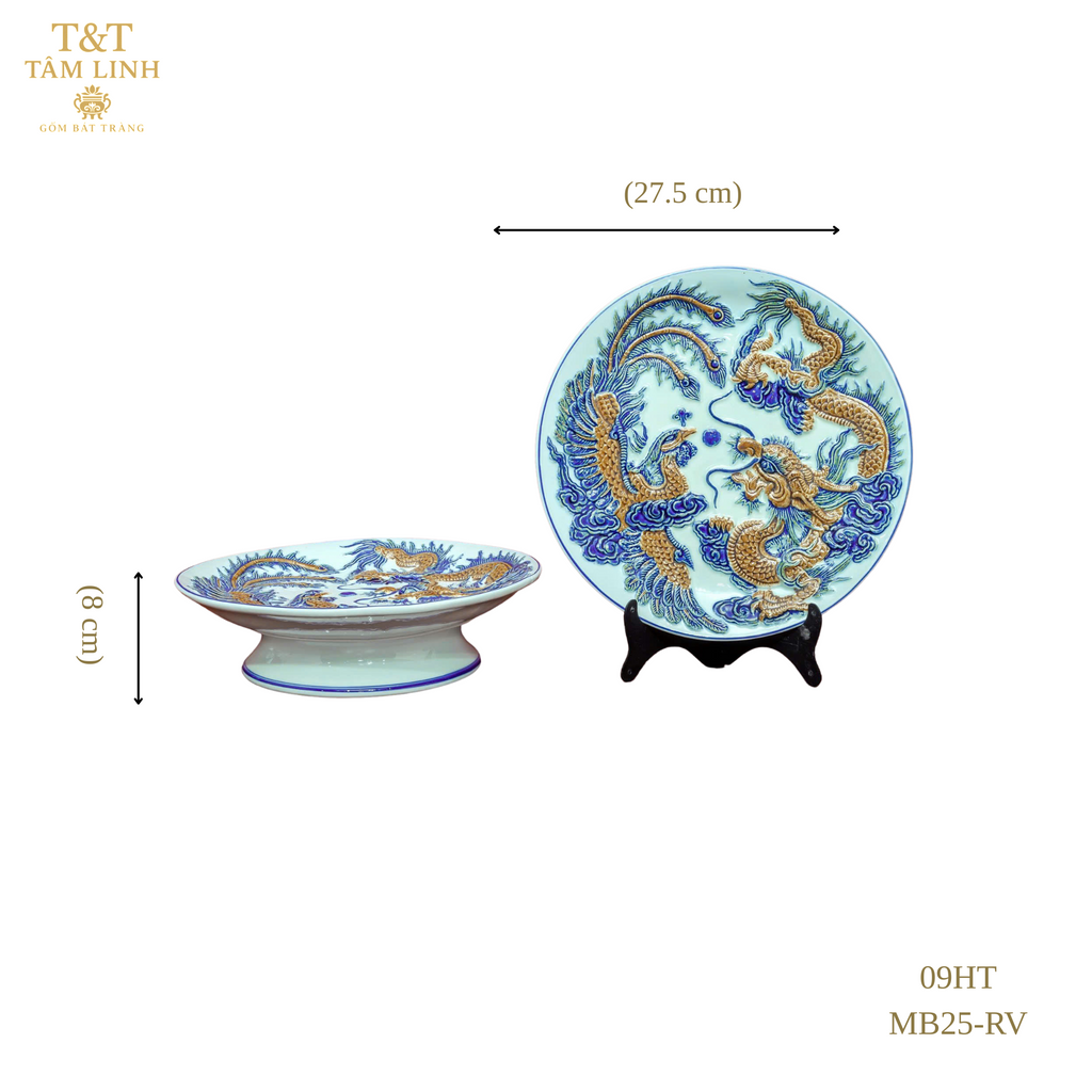 Heritage T&T Pedestal Offering Plate – Tâm An Collection – Handmade Bat Trang