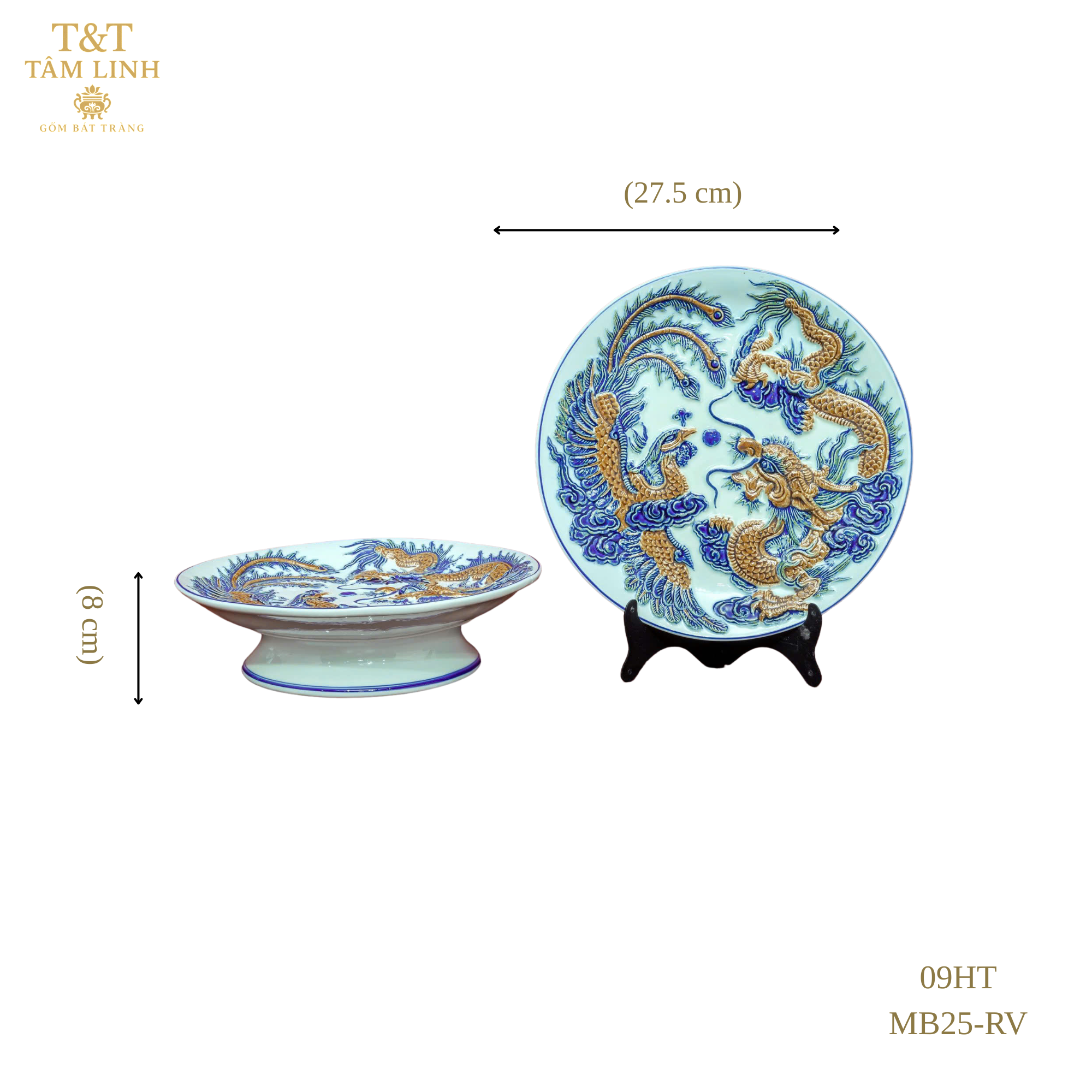 Heritage T&T Pedestal Offering Plate Altar Tâm An – 1 Pc – Bat Trang Handmade Vietnam