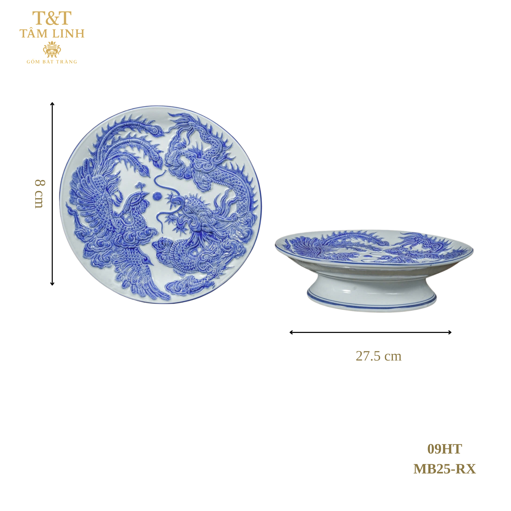 Heritage T&T Pedestal Offering Plate – Tâm An Collection – Handmade Bat Trang