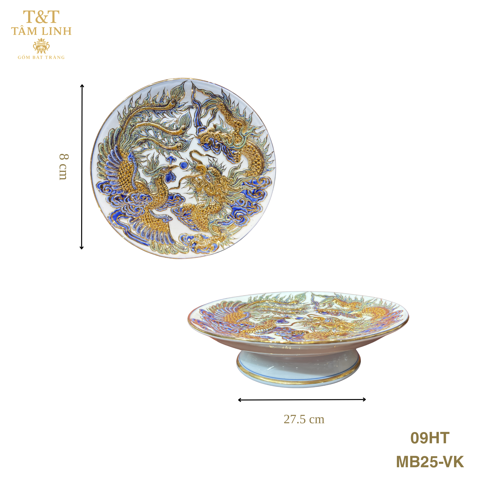 Heritage T&T Pedestal Offering Plate Altar Tâm An – 1 Pc – Bat Trang Handmade Vietnam