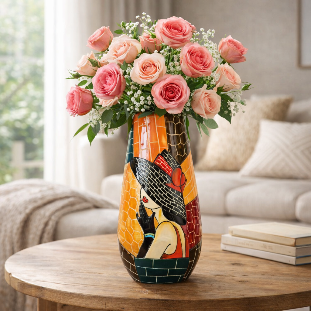 Handmade Mosaic Ceramic Vase – Lady Design  – 36.5 cm (14.4 in) – Home Décor – Heritage T&T Mosaic Collection – Bat Trang Vietnam