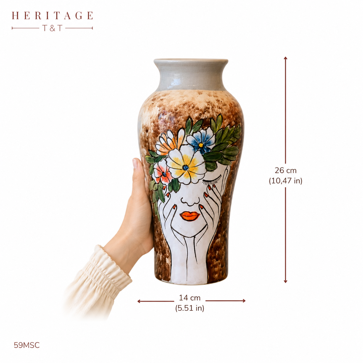 Handmade Mosaic Ceramic Vase – Lady Design  – 26 cm (10.2 in) – Home Décor – Heritage T&T Mosaic Collection – Bat Trang Vietnam