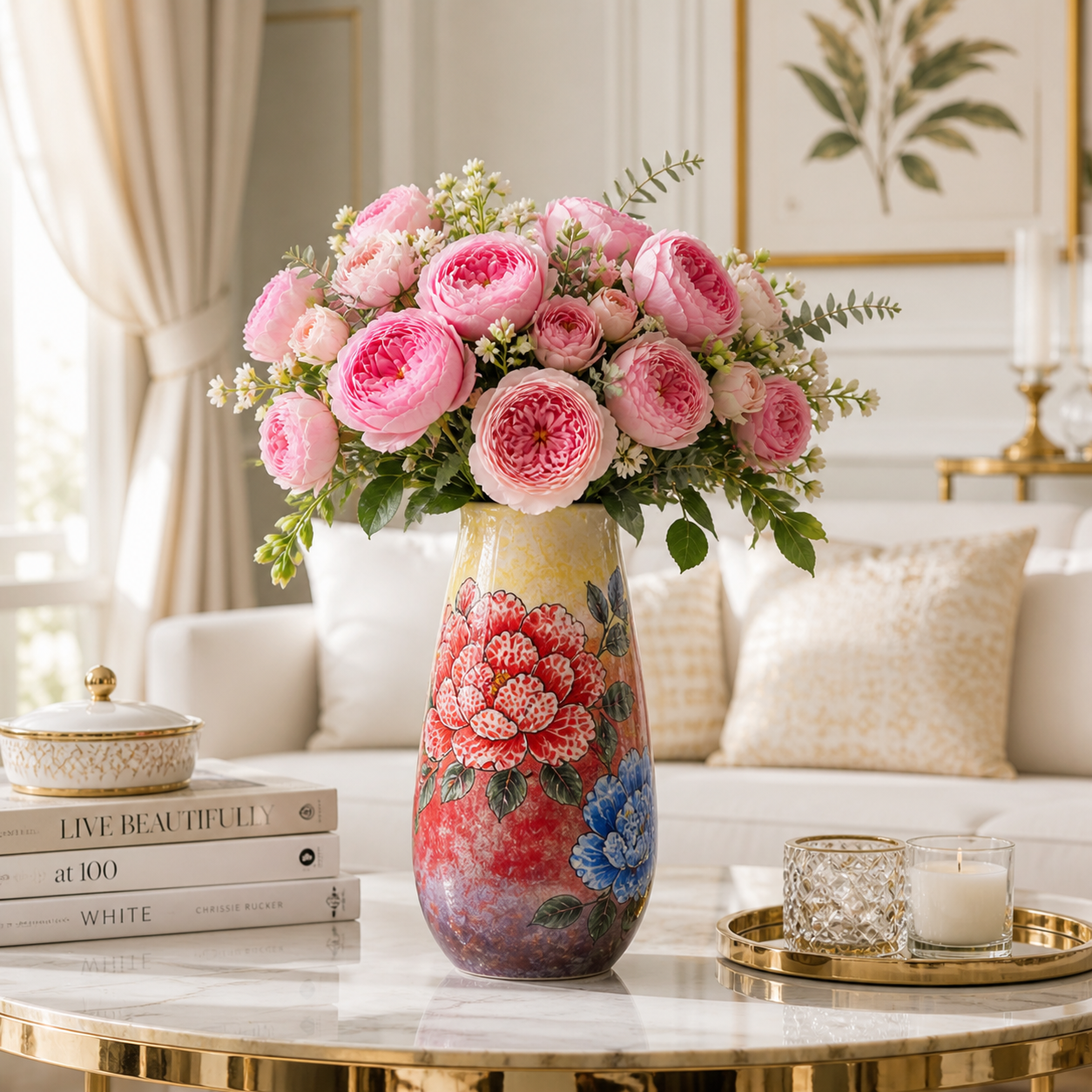 Handmade Mosaic Ceramic Vase – Flower Design  – 36.5 cm (14.4 in) – Home Décor – Heritage T&T Mosaic Collection – Bat Trang Vietnam