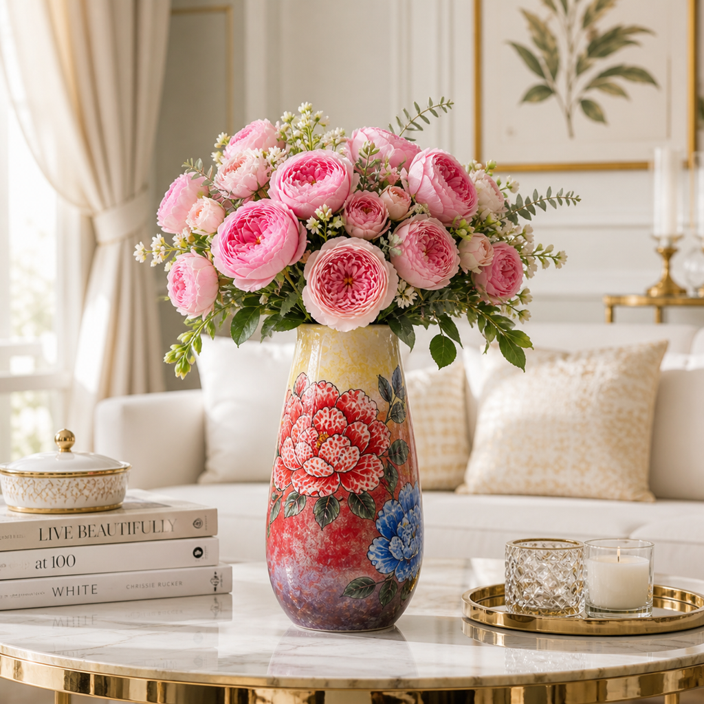Handmade Mosaic Ceramic Vase – Flower Design  – 36.5 cm (14.4 in) – Home Décor – Heritage T&T Mosaic Collection – Bat Trang Vietnam