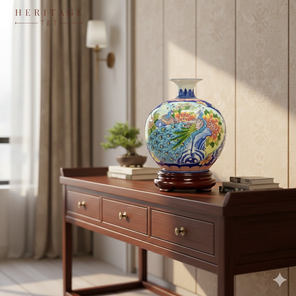 Handmade Ceramic Vase – Tai Loc Design  – 25 cm (9.8 in) – Home Décor – Heritage T&T  – Bat Trang Vietnam