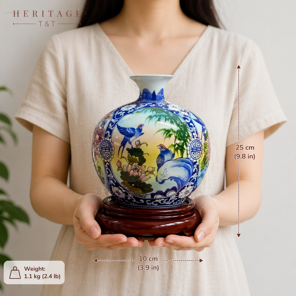 Handmade Ceramic Vase – Tai Loc Design  – 25 cm (9.8 in) – Home Décor – Heritage T&T  – Bat Trang Vietnam