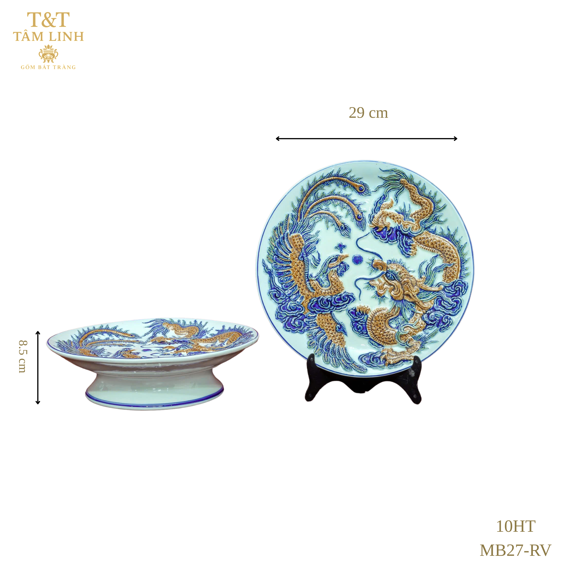 Heritage T&T Pedestal Offering Plate – Tâm An Collection – Handmade Bat Trang