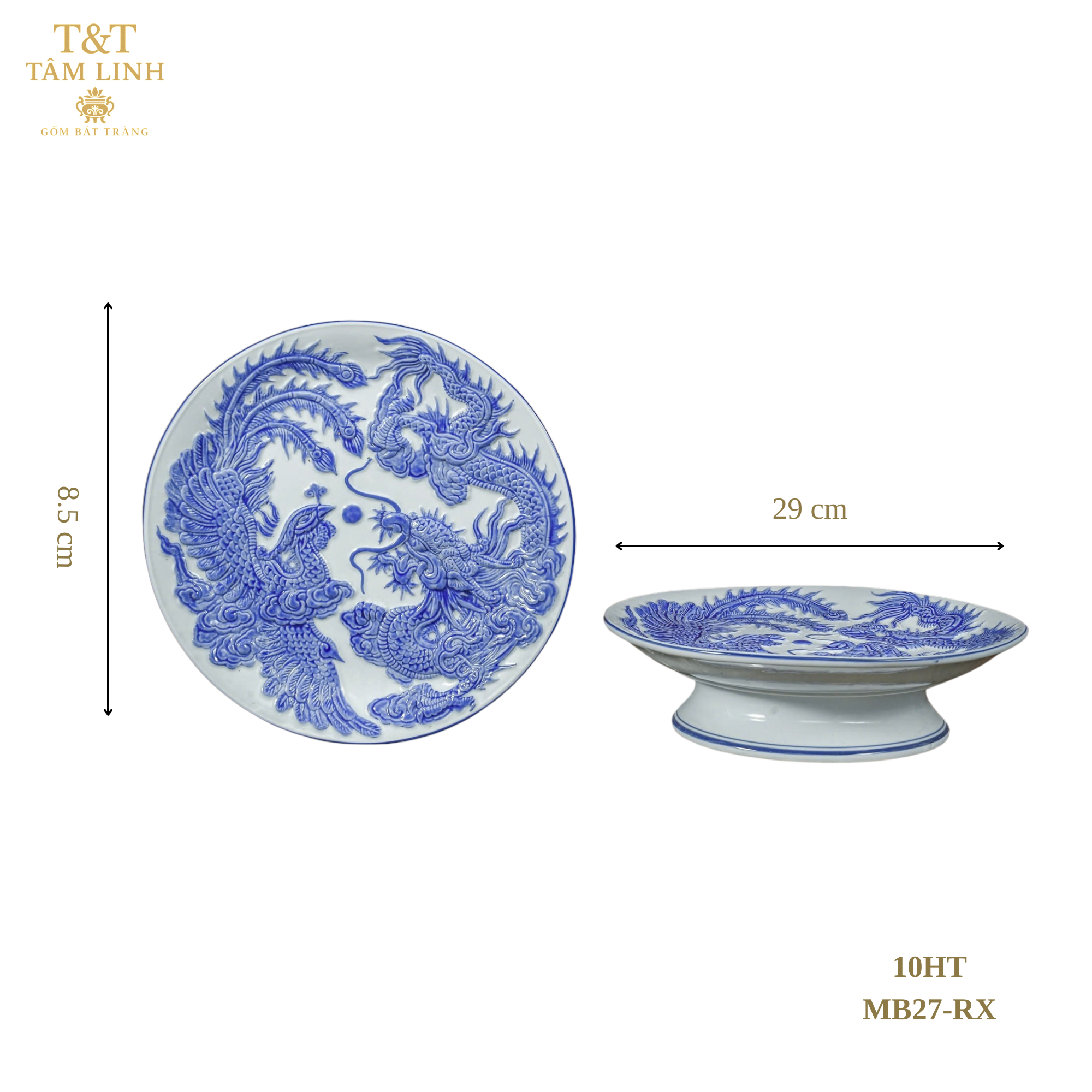 Heritage T&T Pedestal Offering Plate – Tâm An Collection – Handmade Bat Trang