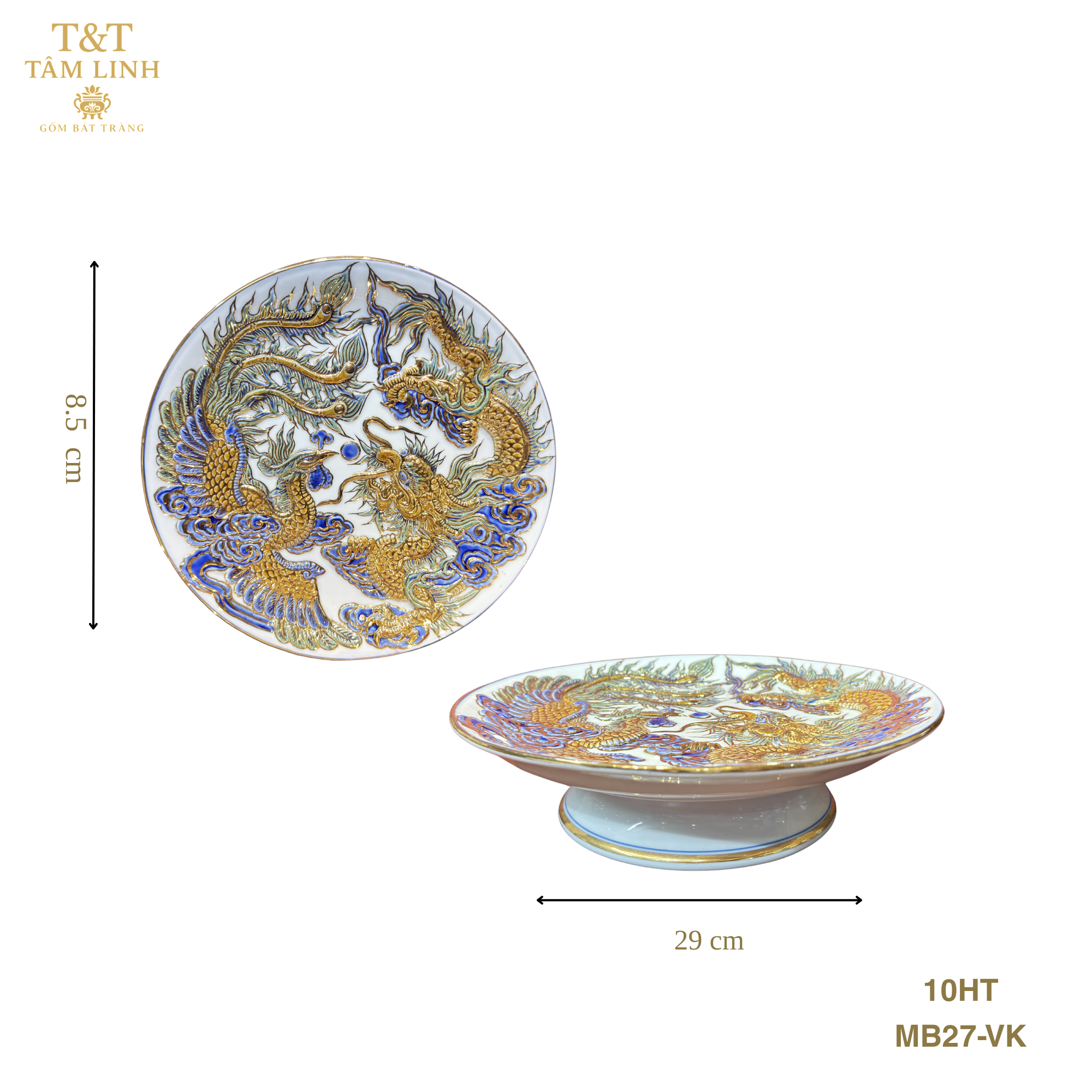Heritage T&T Pedestal Offering Plate – Tâm An Collection – Handmade Bat Trang