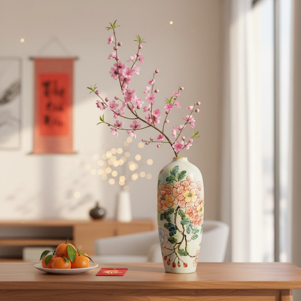 Handmade Mosaic Ceramic Vase – Flower Design  – 40 cm (15.7 in) – Home Décor – Heritage T&T Mosaic Collection – Bat Trang Vietnam