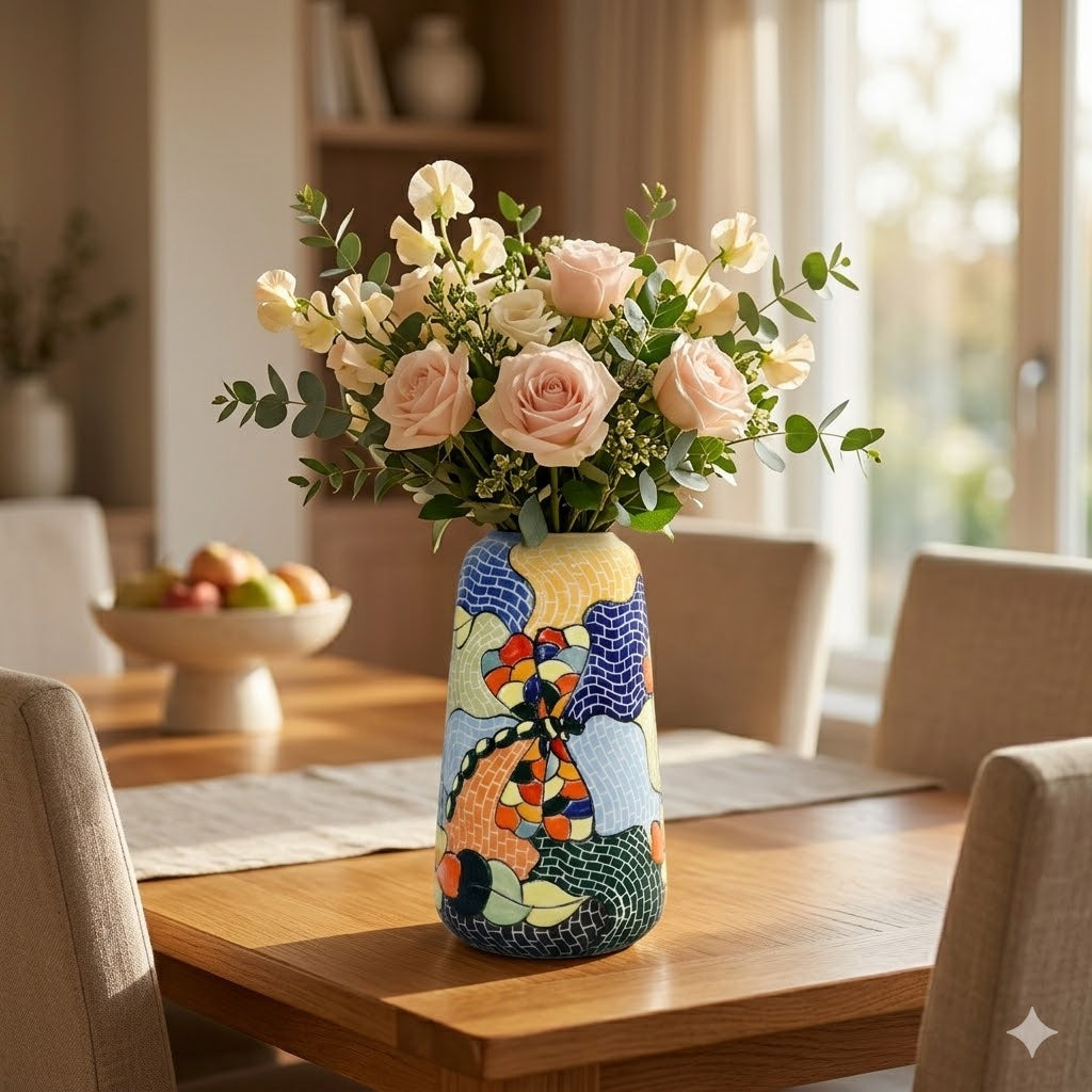 Handmade Mosaic Ceramic Vase – Dragonfly Design  – 26 cm (10.2 in) – Home Décor – Heritage T&T Mosaic Collection – Bat Trang Vietnam