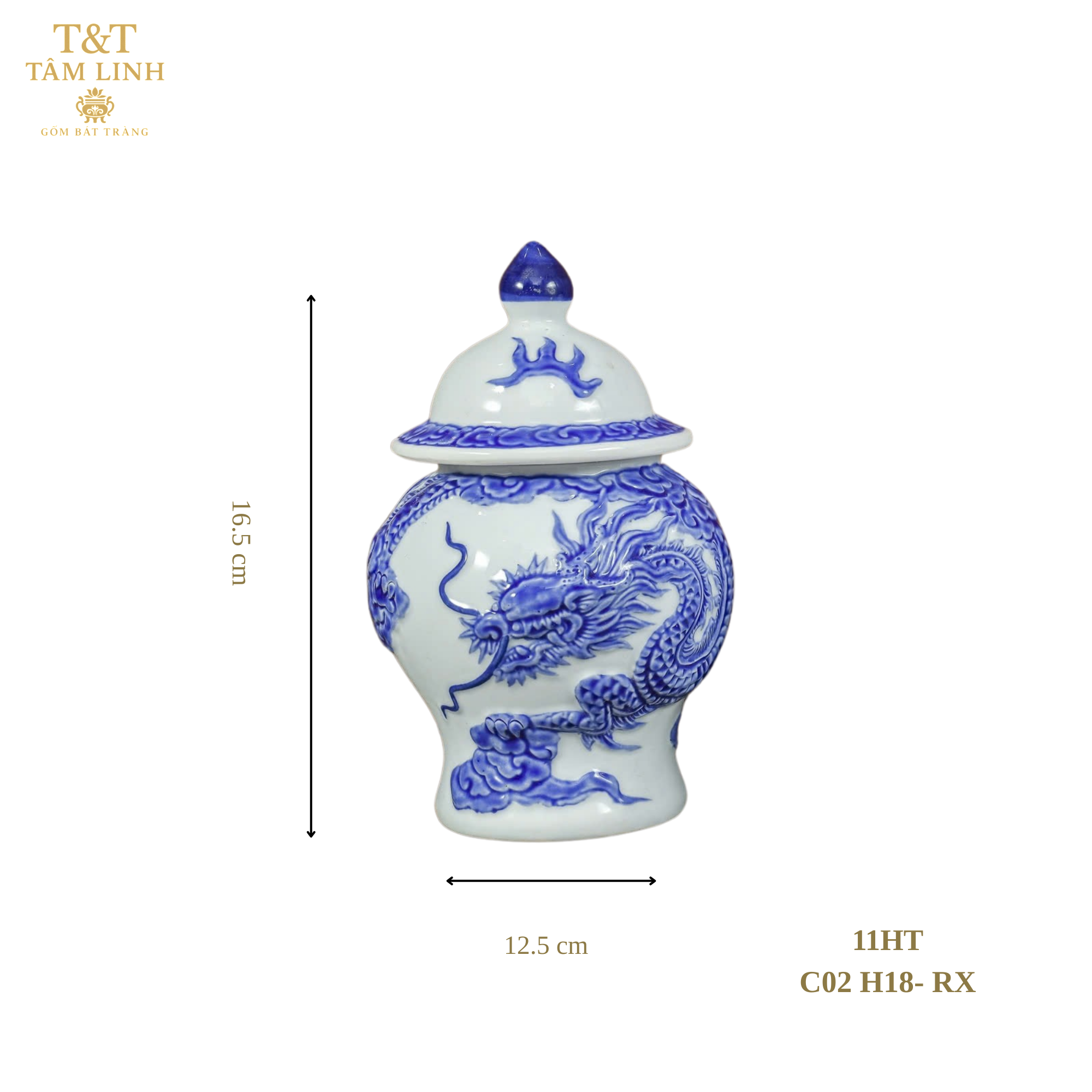 Heritage T&T Dragon Ritual Water Jar Altar Tâm An – Handcrafted Bat Trang Ceramics – 1 Pc