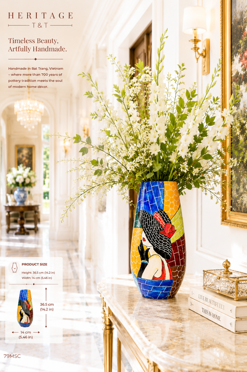 Handmade Mosaic Ceramic Vase – Lady Design  – 36.5 cm (14.4 in) – Home Décor – Heritage T&T Mosaic Collection – Bat Trang Vietnam
