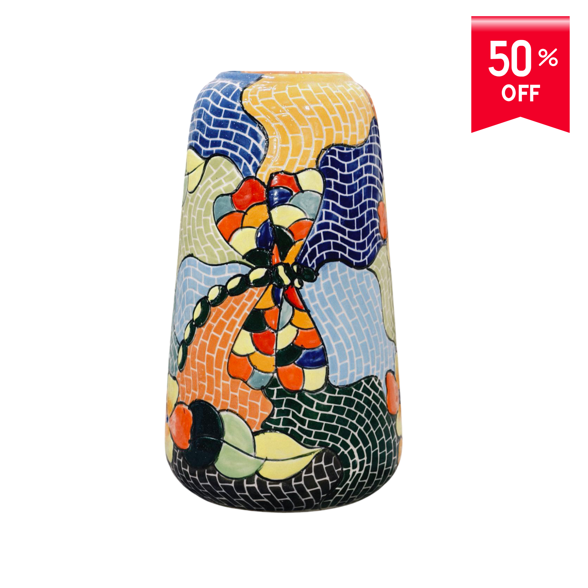 Handmade Mosaic Ceramic Vase – Dragonfly Design  – 26 cm (10.2 in) – Home Décor – Heritage T&T Mosaic Collection – Bat Trang Vietnam