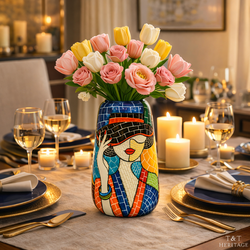 Handmade Mosaic Ceramic Vase – Lady Design  – 26 cm (10.2 in) – Home Décor – Heritage T&T Mosaic Collection – Bat Trang Vietnam